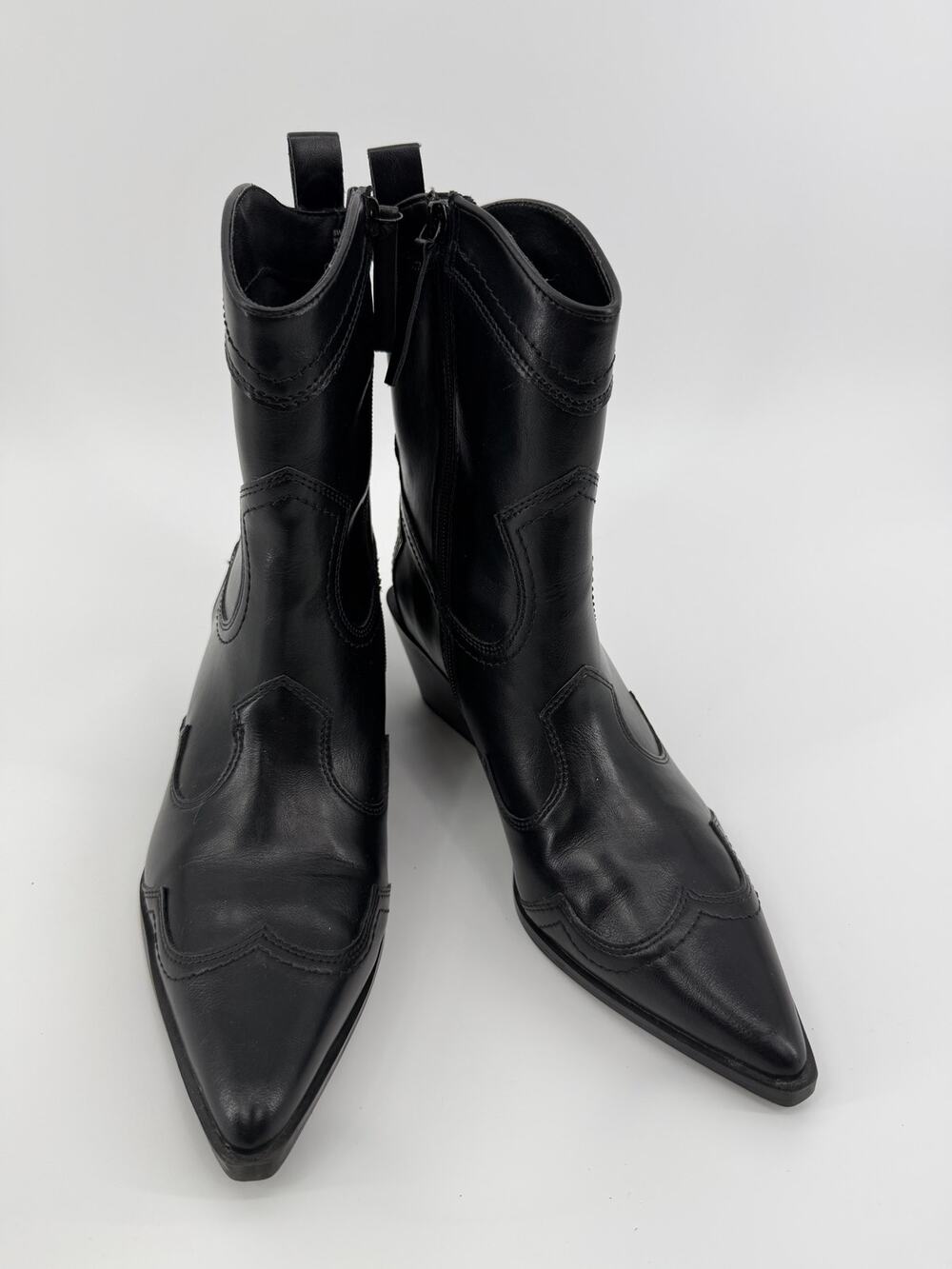 Leather western black ankle boots, Madden Girl Swifty 9.5